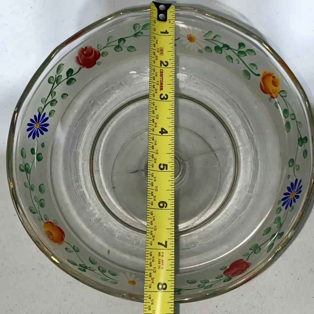 Vintage Pedestal Candy Dish Fruit Bowl Daisies Roses 8”x5” Bohemian Hand Painted